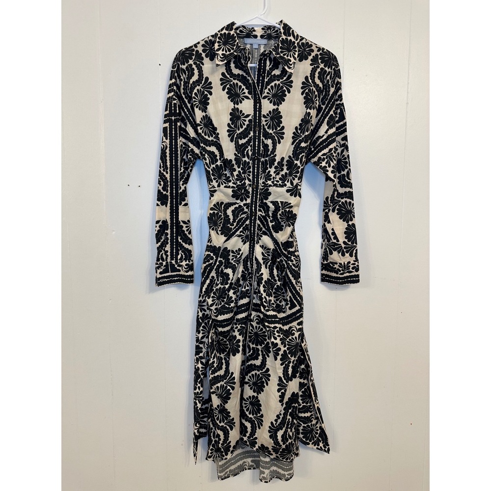 Antonio Melani Black White Floral Print Button Front Midi Dress Size 4